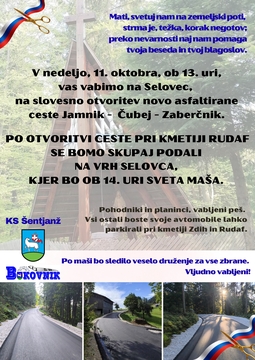 Vabilo otvoritev ceste Jamnik–Čubej–Zaberčnik